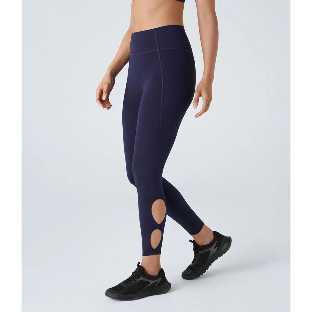Halara SoftlyZero High Waisted Pocket Cut Out Yoga Leggings-UPF50+ Dark Blue S
